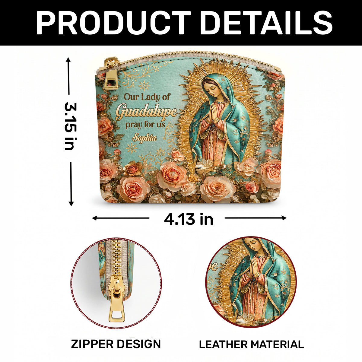 Our Lady Of Guadalupe Pray For Us - Personalized Leather Rosary Pouch