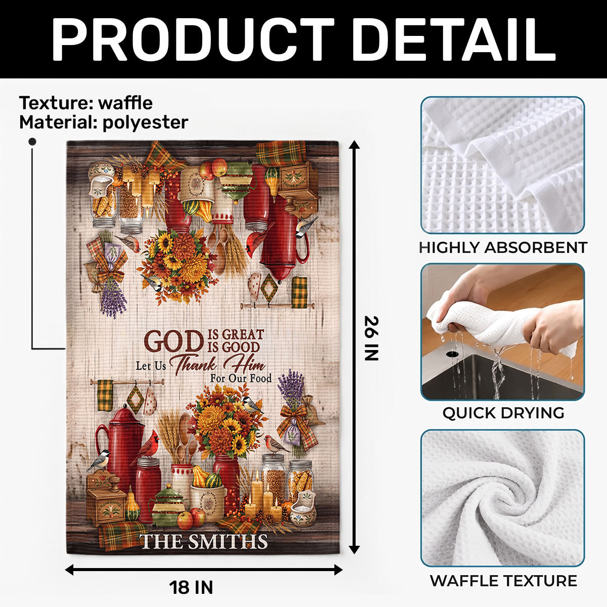 God Is Great God Is Good Let Us Thank Him For Our Food - Personalized Kitchen Towel