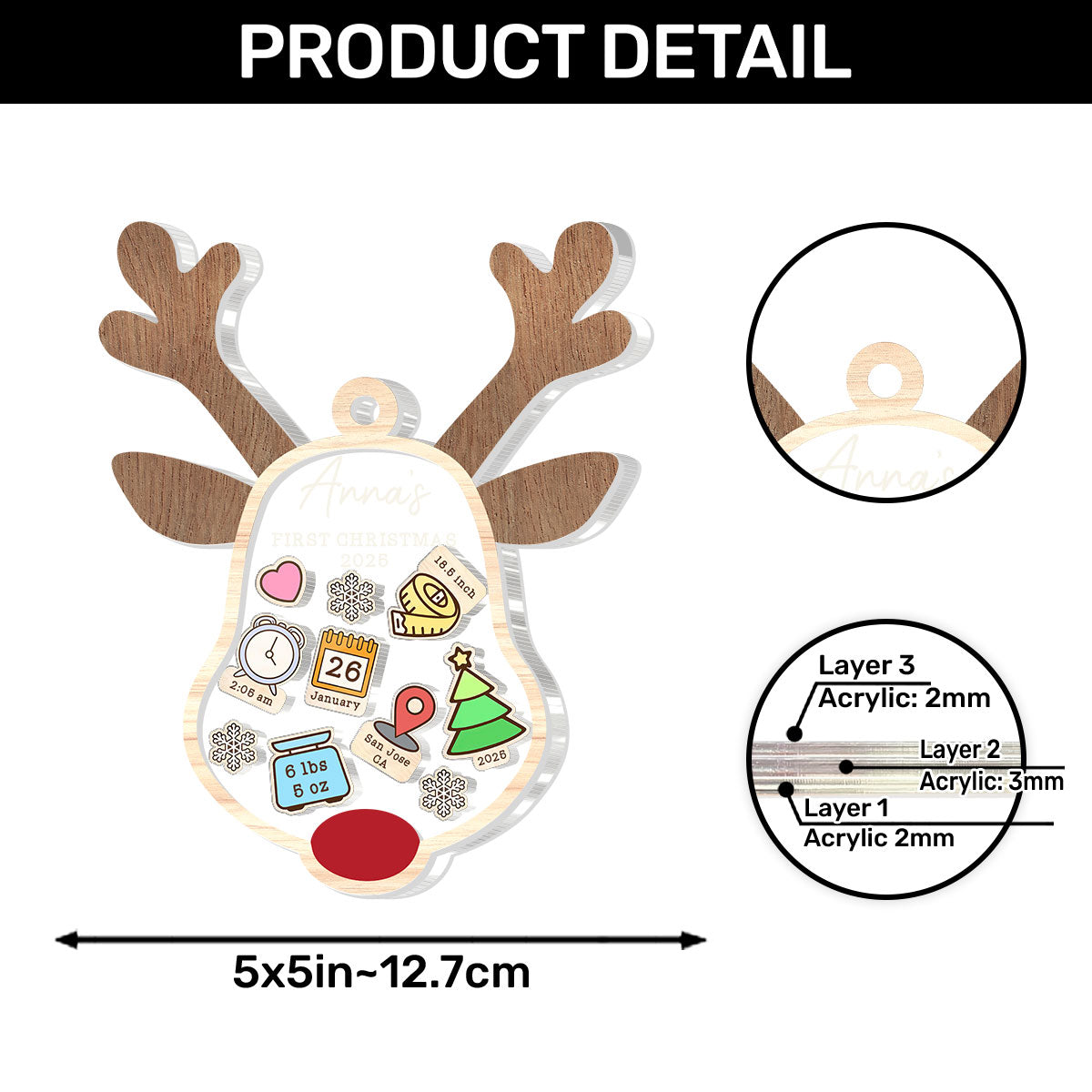 Baby First Christmas - Personalized 3 Layered Christmas Shaker Ornament