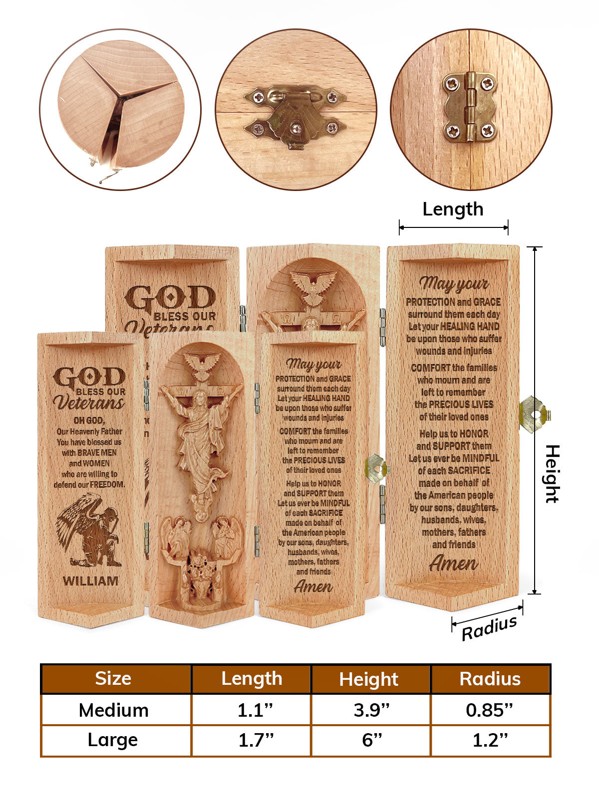 God Bless Our Veterans - Personalized Openable Wooden Cylinder Sculpture of Jesus Christ FCWJCLEHA2759T