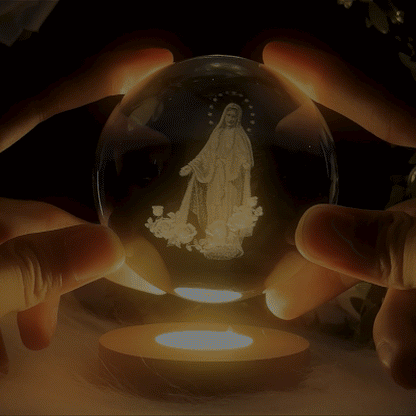 3D The Virgin Mary Wooden Light Base Crystal Globe