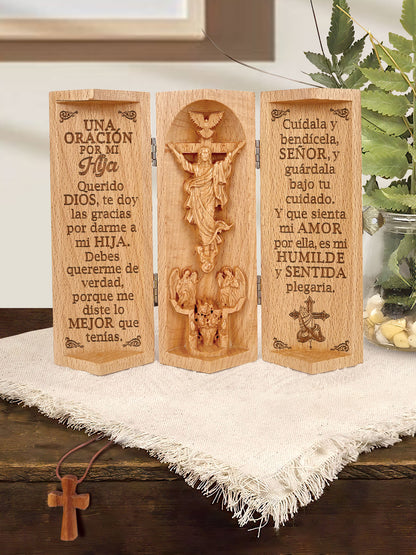 Una Oración Por Mi Familia - Openable Wooden Cylinder Sculpture of Jesus Christ