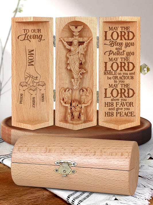 To My Loving Mom - Personalized Openable Wooden Cylinder Sculpture of Jesus Christ