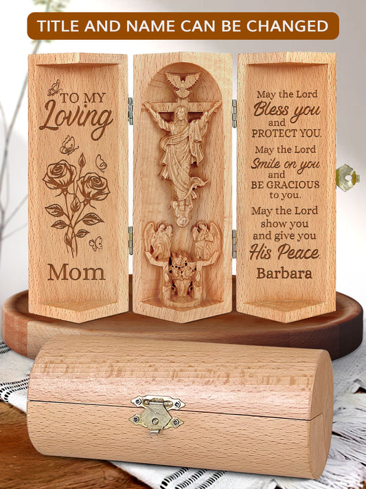 To My Loving Mom - Personalized Openable Wooden Cylinder Sculpture of Jesus Christ