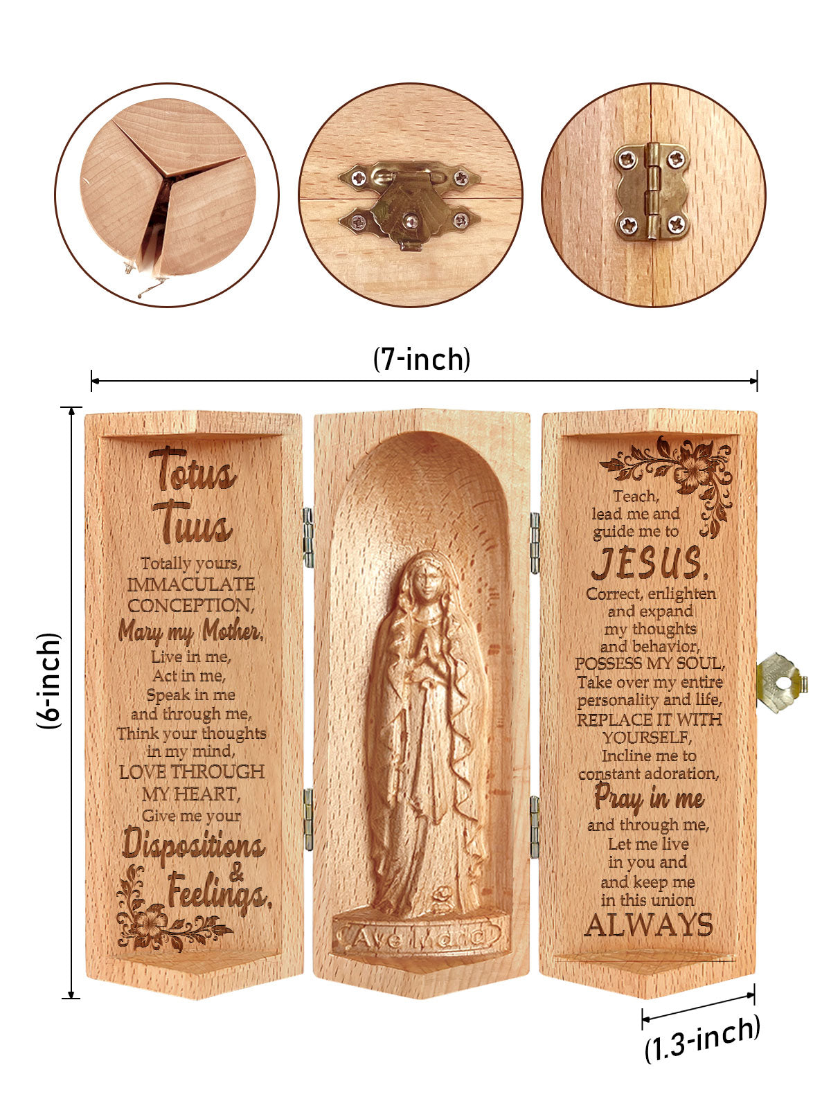 Totus Tuus - Openable Wooden Cylinder Sculpture of Mother Maria
