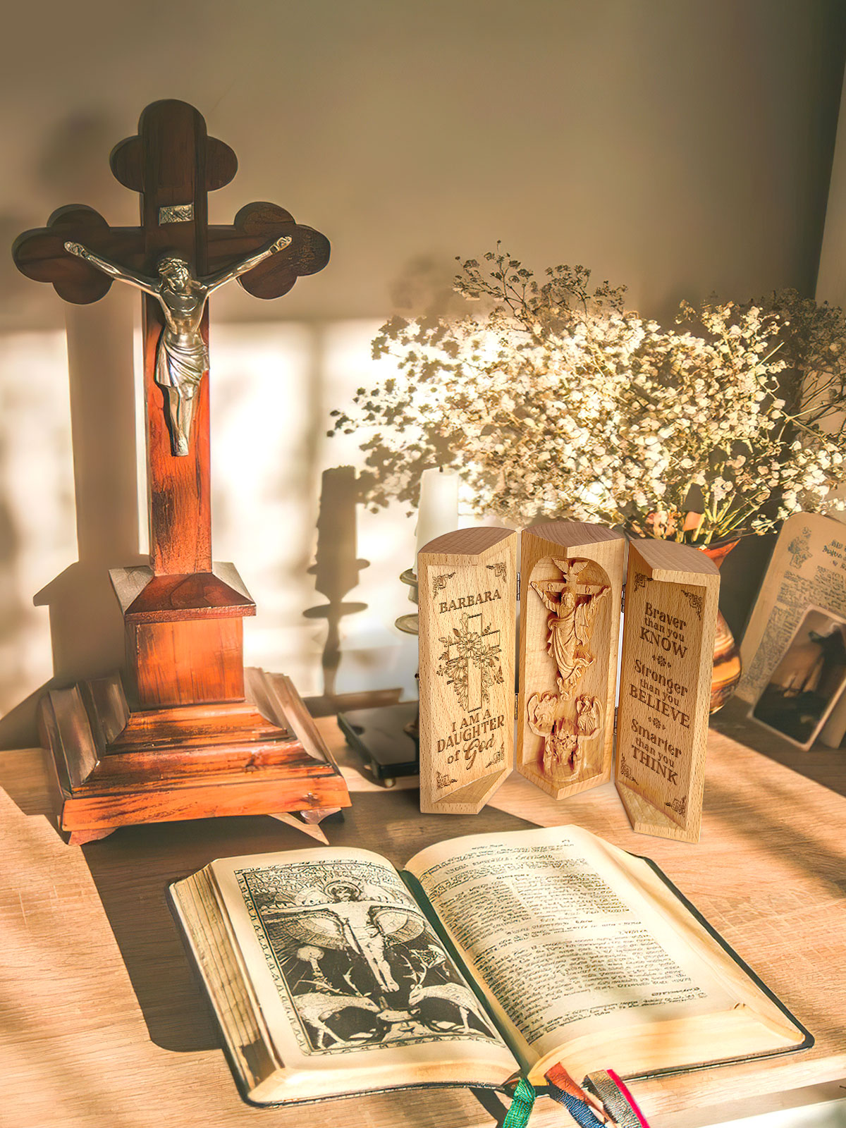 Daughter Of God - Openable Wooden Cylinder Sculpture of Jesus Christ