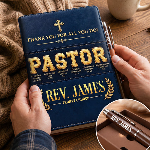 Thank You for All You Do - Personalized Leather Notebook & Pen Set
