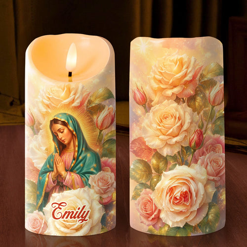 The Blessed Mother In Bloom - Personalized Flameless LED Candle