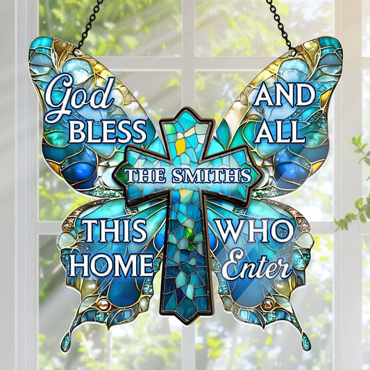 God Bless This Home - Personalized Window Hanging Suncatcher