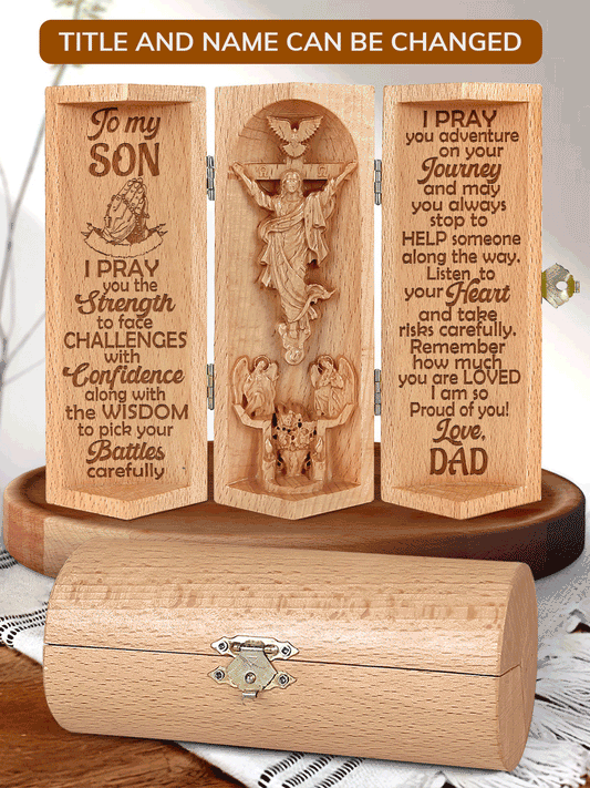 To My Son/Daughter - Personalized Openable Wooden Cylinder Sculpture of Jesus Christ