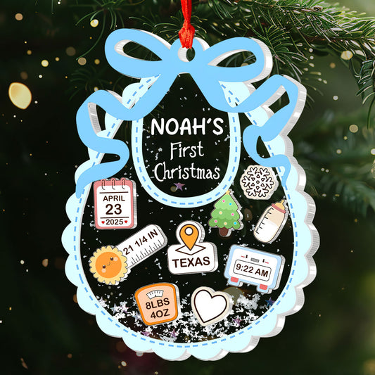 First Christmas Bib Heirloom - Personalized 3 Layered Christmas Shaker Ornament