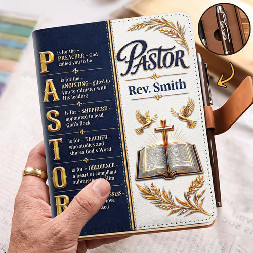 Pastor’s Words Of Faith - Personalized Leather Notebook & Pen Set