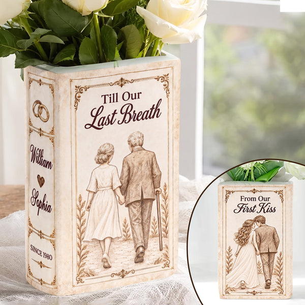 From Our First Kiss Till Our Last Breath - Personalized Ceramic Book Vase
