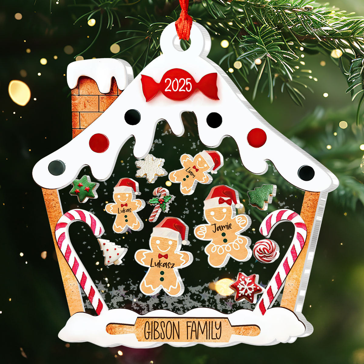 Personalized Gingerbread House Family - Personalized 3 Layered Christmas Shaker Ornament FCCSOLETN2165D