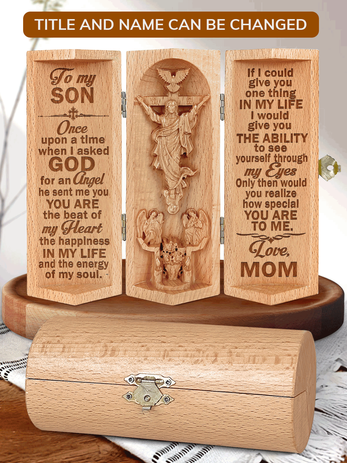 To My Son/daughter - Personalized Openable Wooden Cylinder Sculpture of Jesus Christ