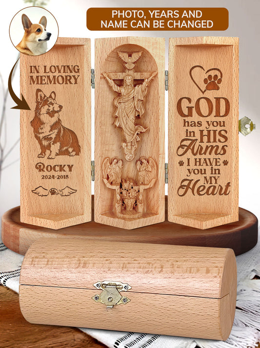 God Has You In His Arms - Personalized Openable Wooden Cylinder Sculpture of Jesus Christ