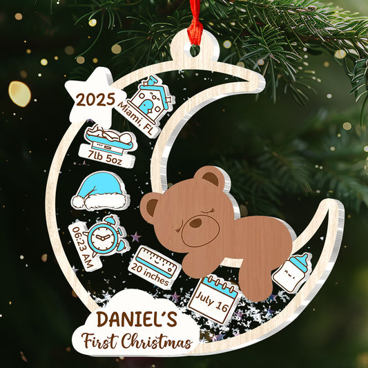 Baby's First Christmas Bear Moon - Personalized 3 Layered Christmas Shaker Ornament FCCSOLEHA2156D