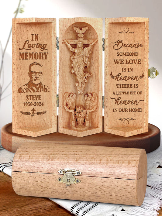 In Loving Memory Custom Photo - Personalized Openable Wooden Cylinder Sculpture of Jesus Christ