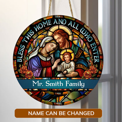 Bless This Home And All Who Enter - Personalized Wooden Sign