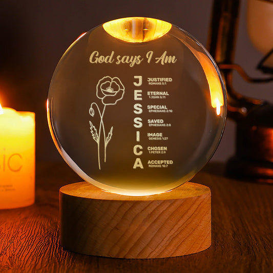 God Says I Am - Personalized Crystal Ball Night Light