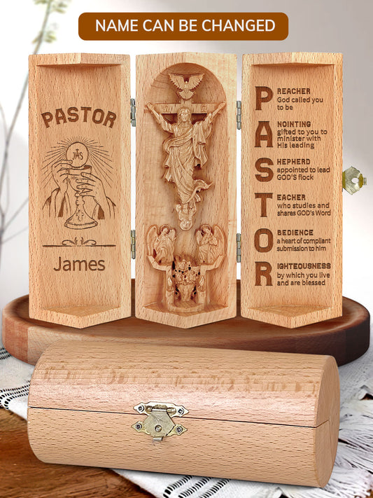 Prayer For Pastors - Personalized Openable Wooden Cylinder Sculpture of Jesus Christ
