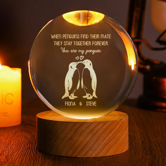 When Penguins Find Their Mate - Personalized Crystal Ball Night Light