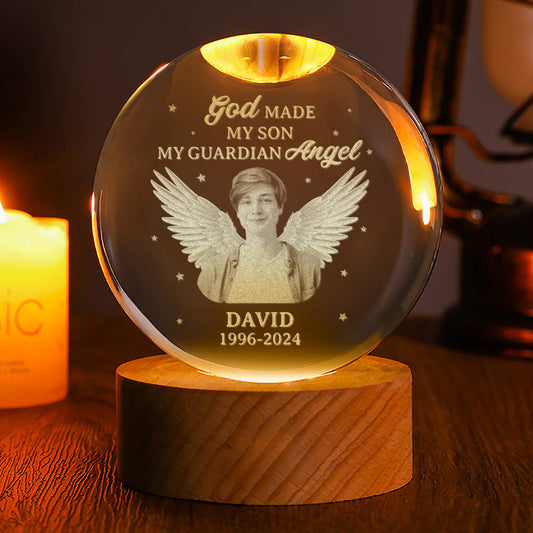God Made My Son My Guardian Angel - Personalized Crystal Ball Night Light