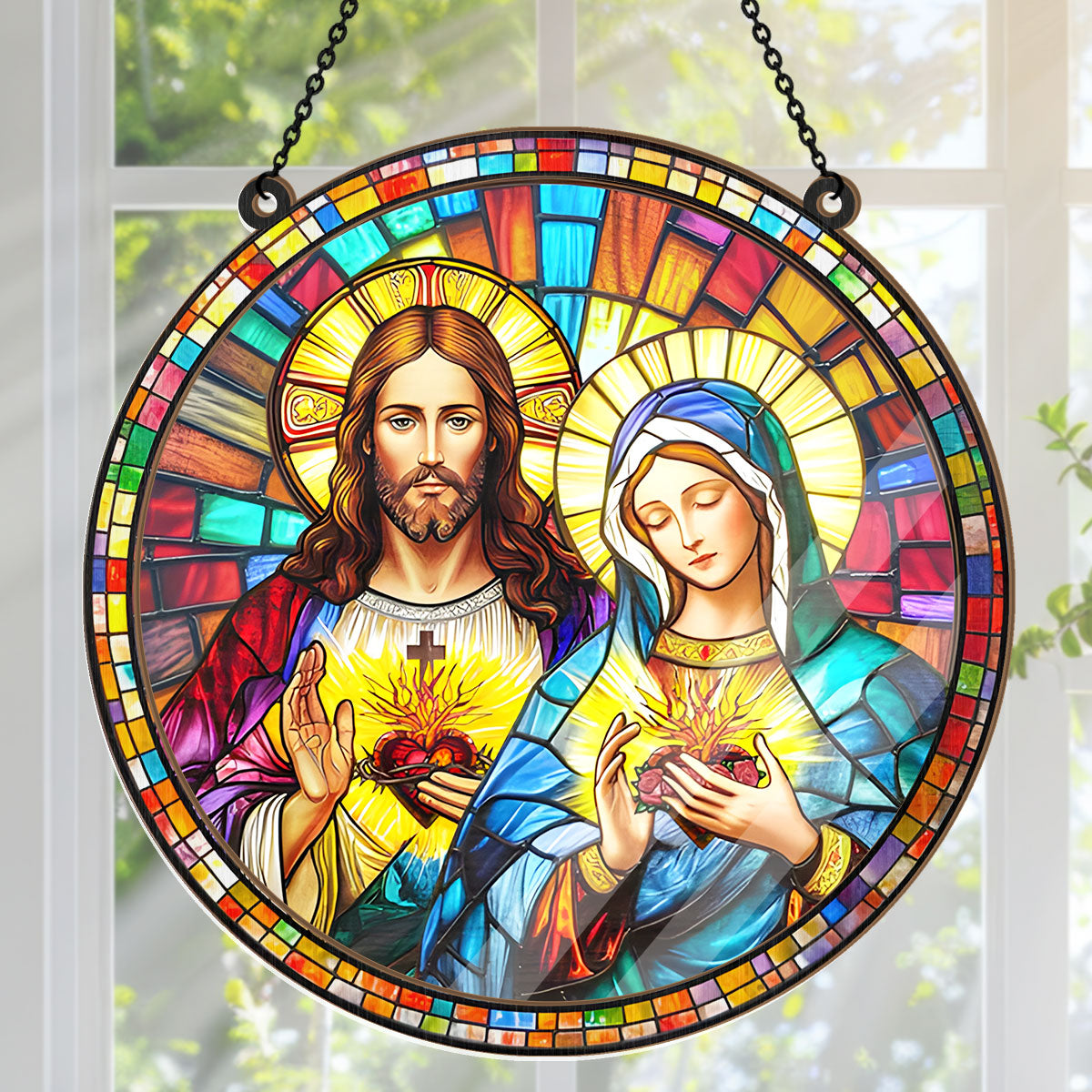 Sacred Heart Of Jesus & Immaculate Heart Of Mary -  Window Hanging Suncatcher