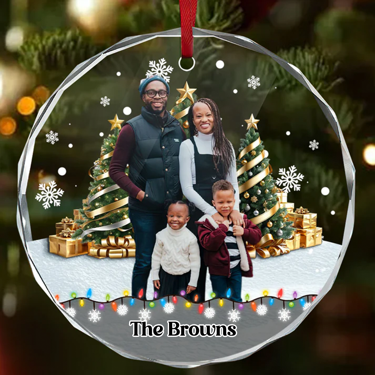 Christmas Background Photo Upload - Personalized Custom Glass Ornament