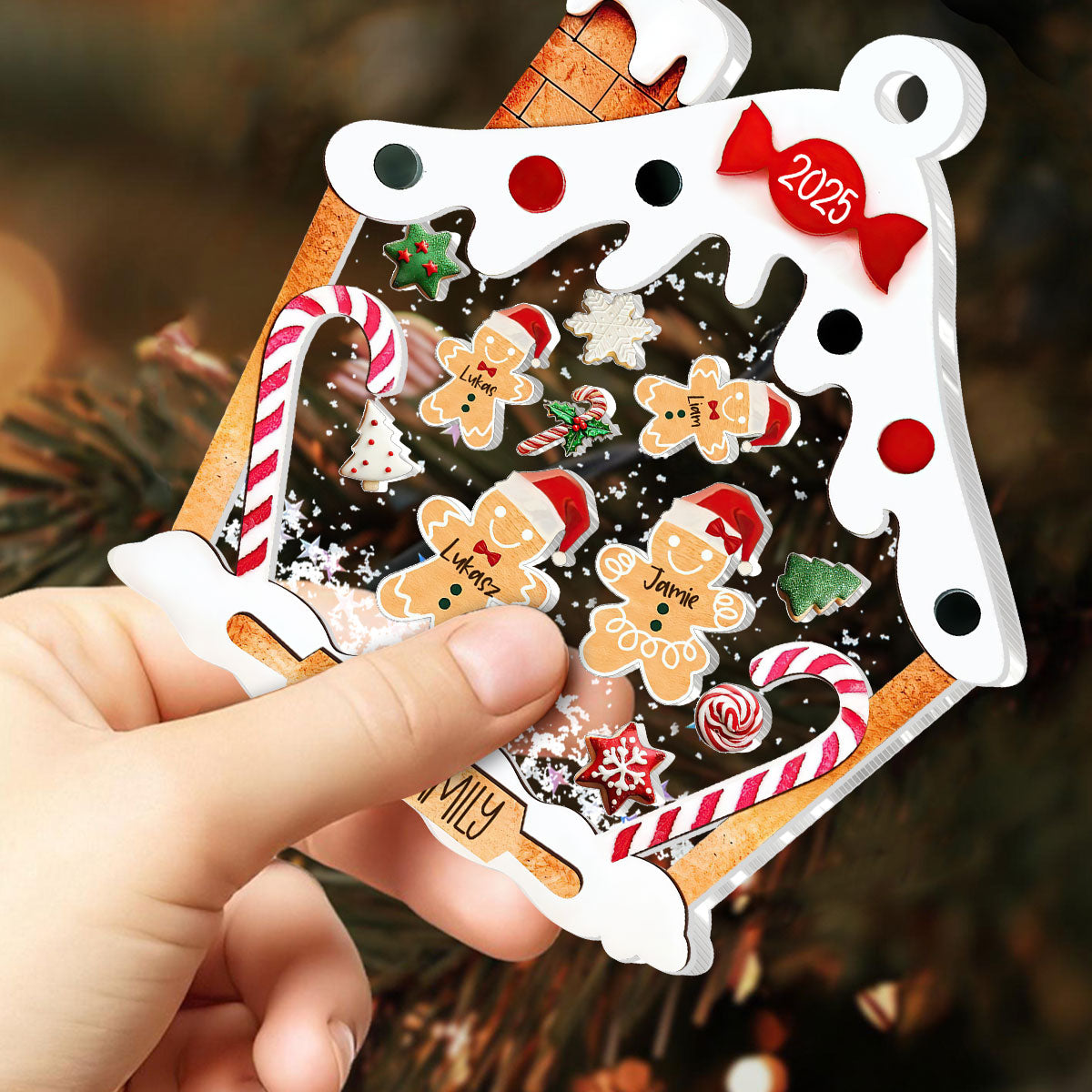 Personalized Gingerbread House Family - Personalized 3 Layered Christmas Shaker Ornament FCCSOLETN2165D