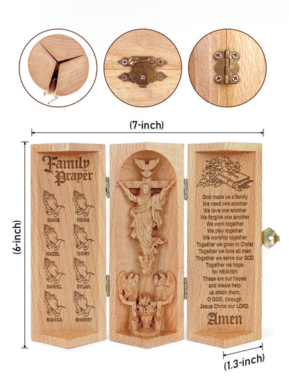 Family Prayer - Personalized Openable Wooden Cylinder Sculpture of Jesus Christ