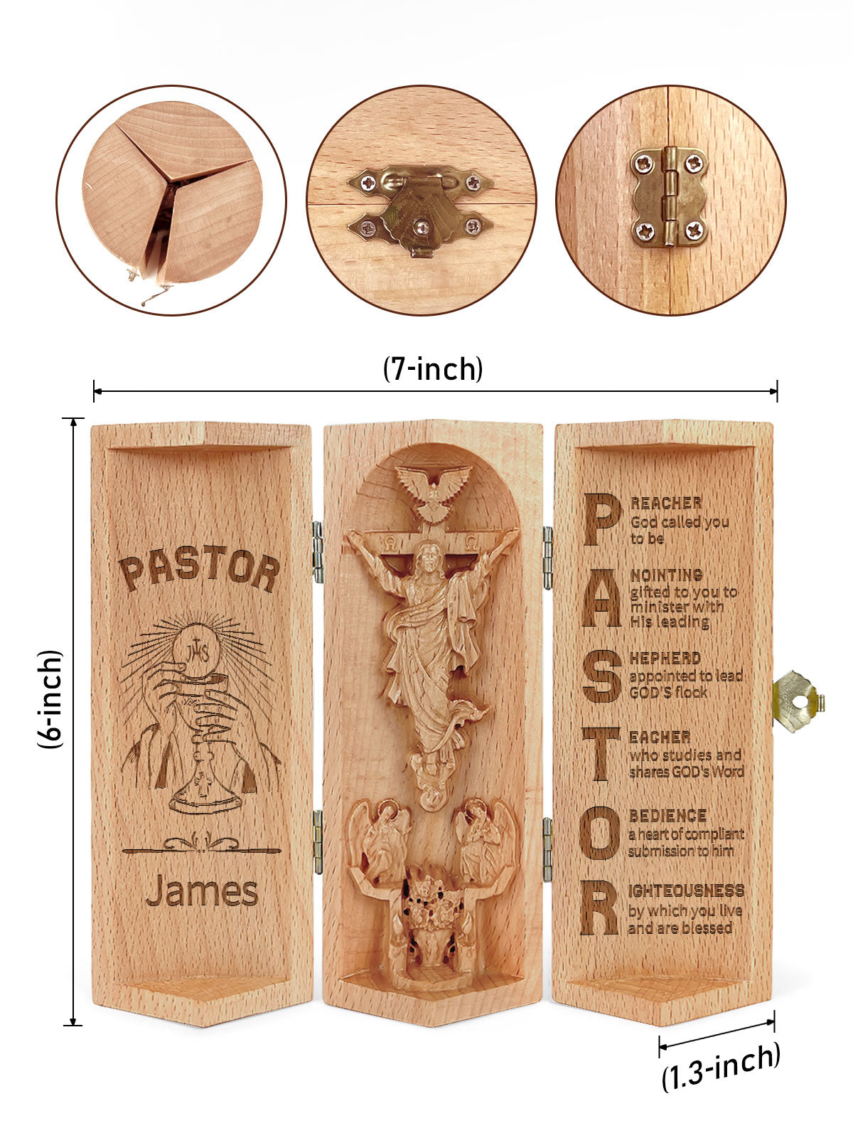 Prayer For Pastors - Personalized Openable Wooden Cylinder Sculpture of Jesus Christ