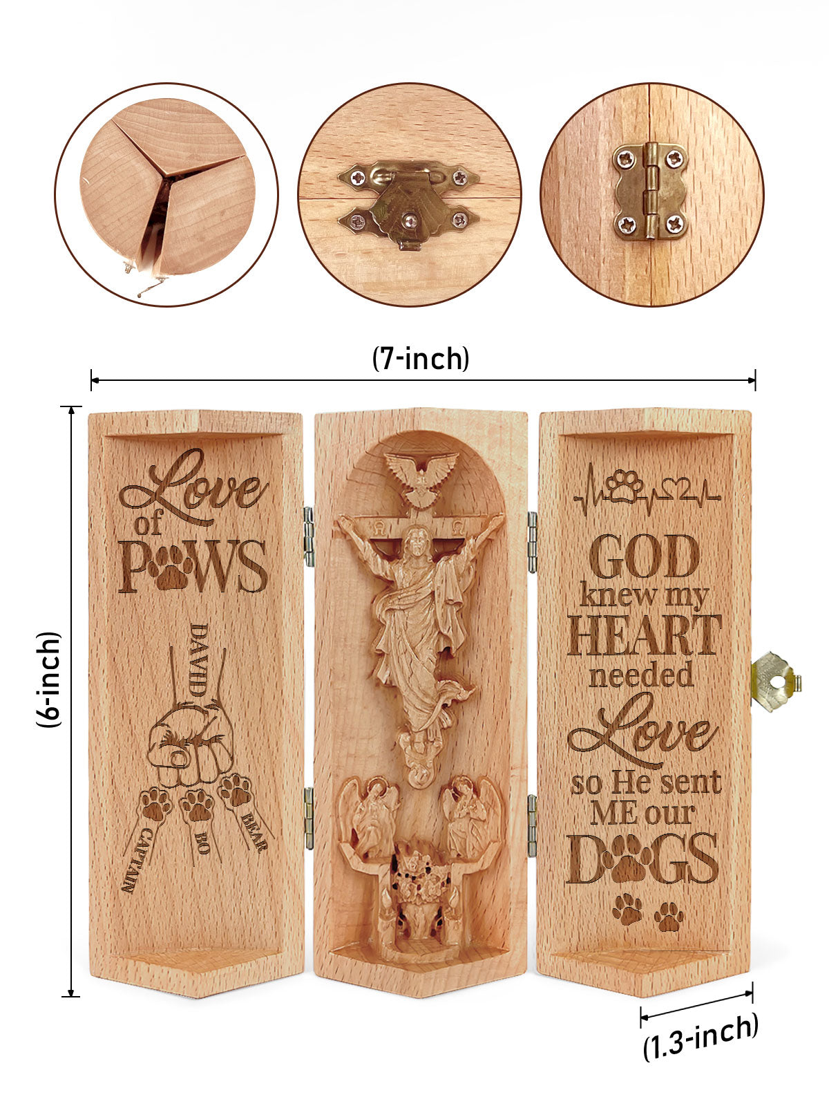 Love Of Paws - Personalized Openable Wooden Cylinder Sculpture of Jesus Christ