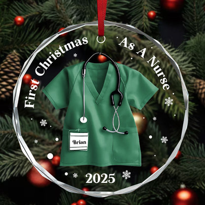 First Christmas As A Nurse - Personalized Custom Glass Ornament FCURGOPLETN2590L
