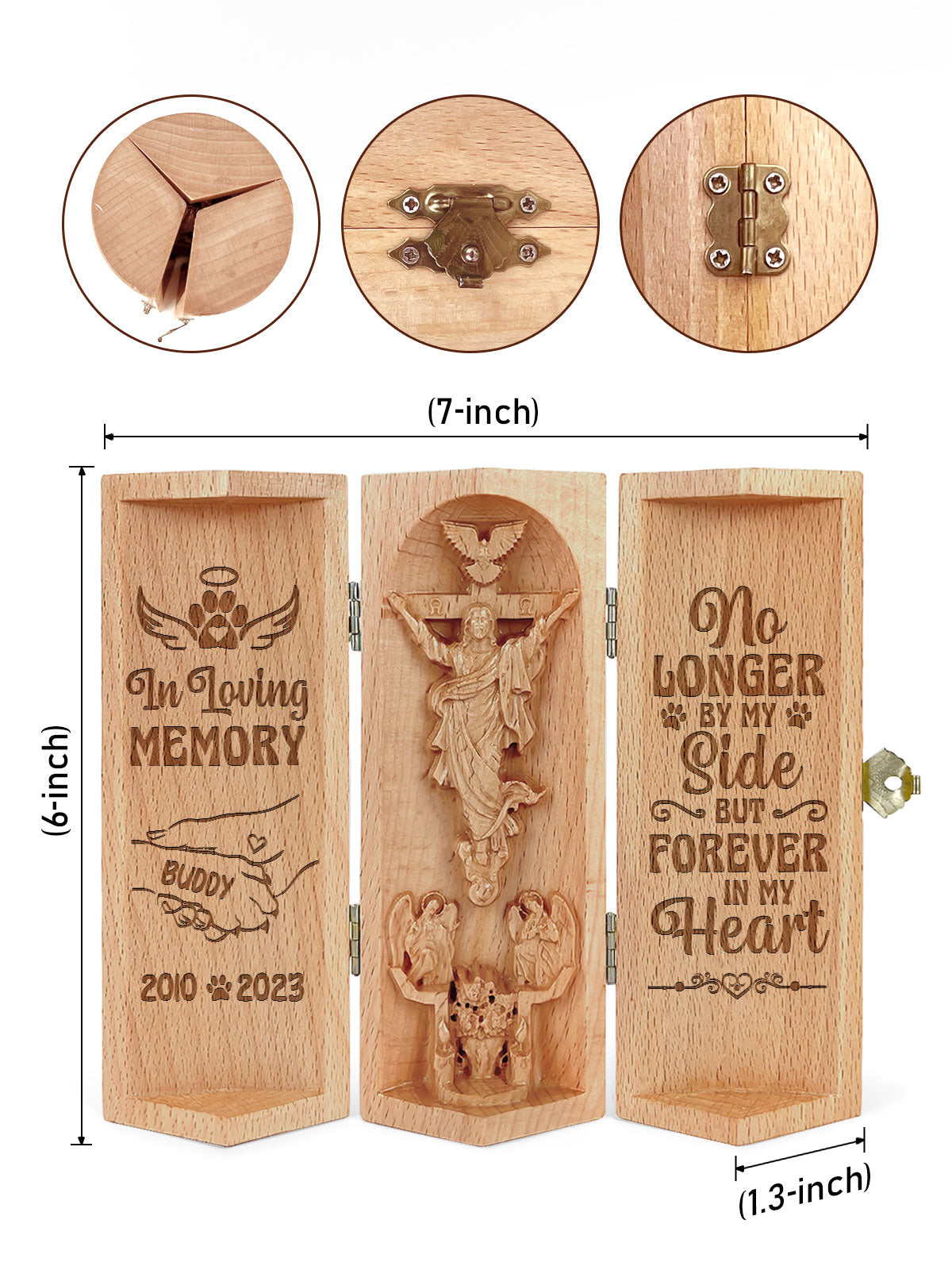 No Longer By My Side But Forever In My Heart - Personalized Openable Wooden Cylinder Sculpture of Jesus Christ