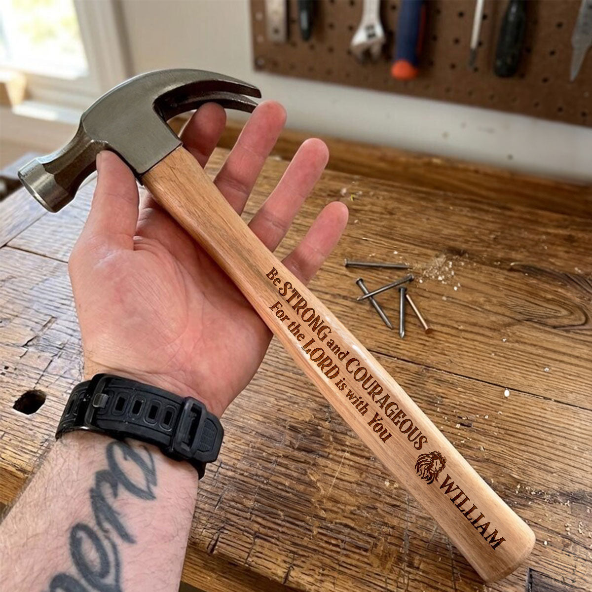 Be Strong And Courageous - Personalized Wooden Hammer