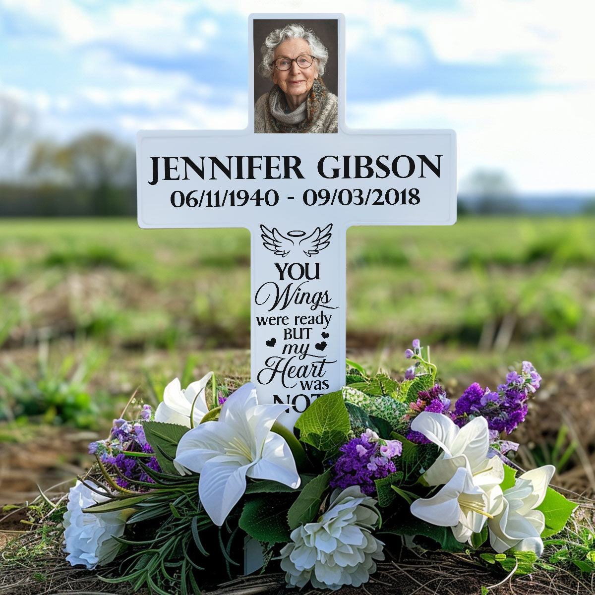 Personalized Solar Powered Lighted White Cross | Memorial Quotes For Christian
