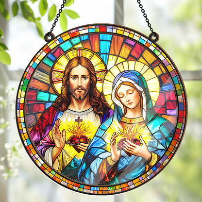 Sacred Heart Of Jesus & Immaculate Heart Of Mary -  Window Hanging Suncatcher
