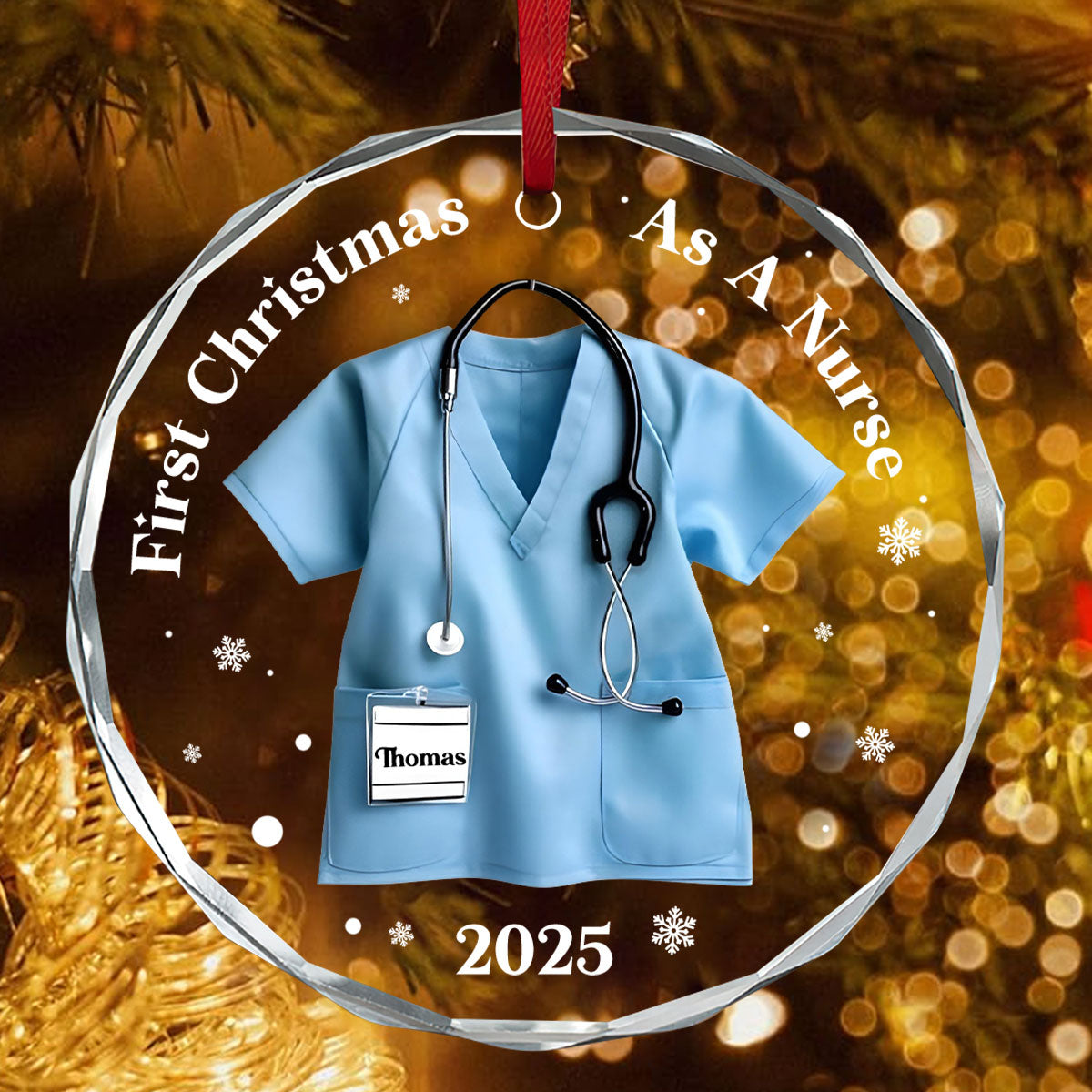 First Christmas As A Nurse - Personalized Custom Glass Ornament FCURGOPLETN2590L