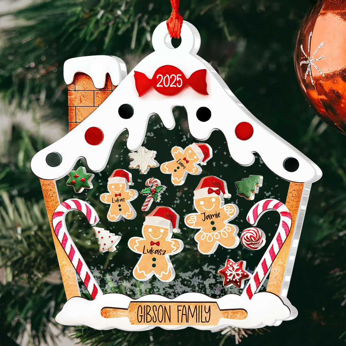 Personalized Gingerbread House Family - Personalized 3 Layered Christmas Shaker Ornament FCCSOLETN2165D