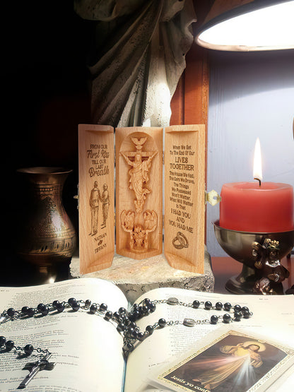 From Our First Kiss Till Our Last Breath - Personalized Openable Wooden Cylinder Sculpture of Jesus Christ