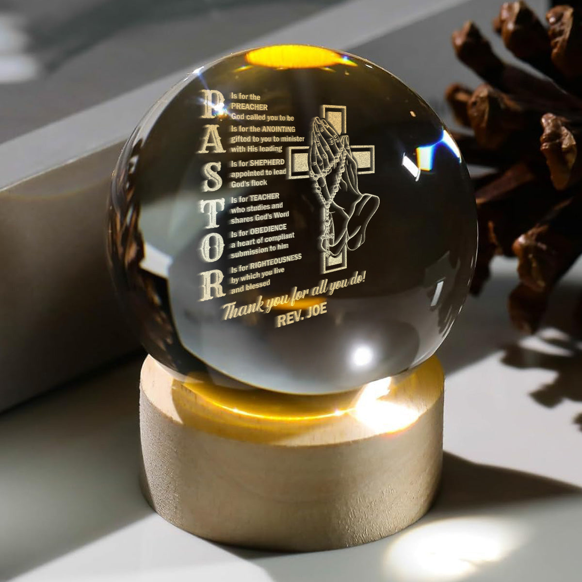 Pastor Appreciation - Personalized Crystal Ball Night Light