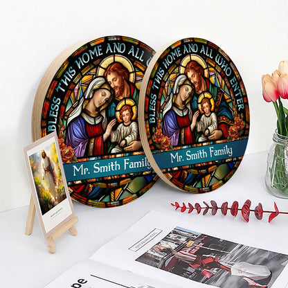 Bless This Home And All Who Enter - Personalized Wooden Sign