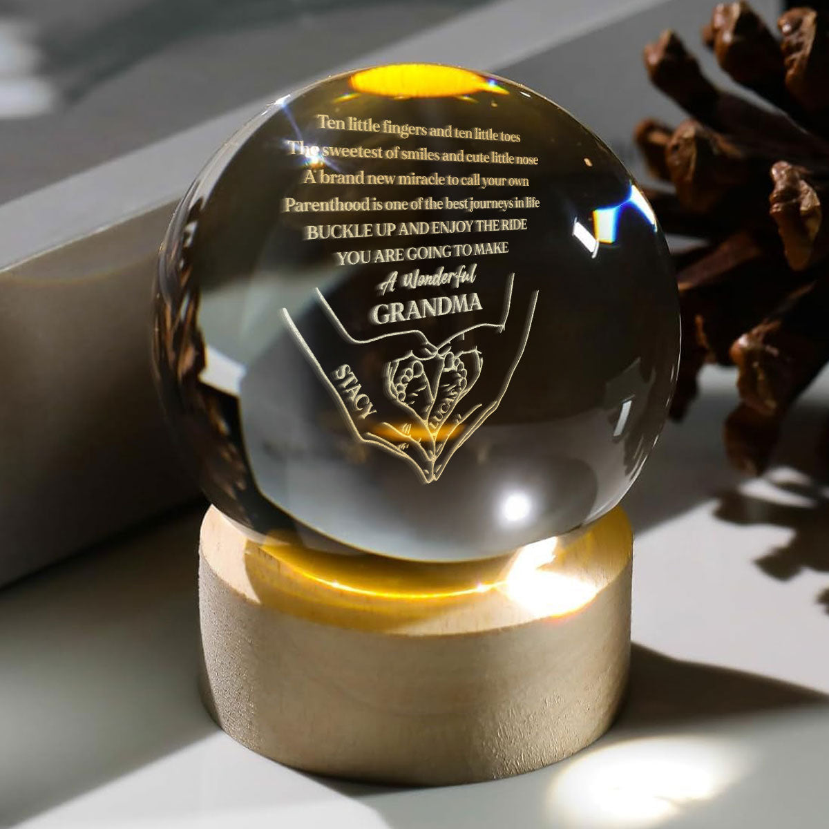 New Mom, New Grandma - Personalized Crystal Ball Night Light