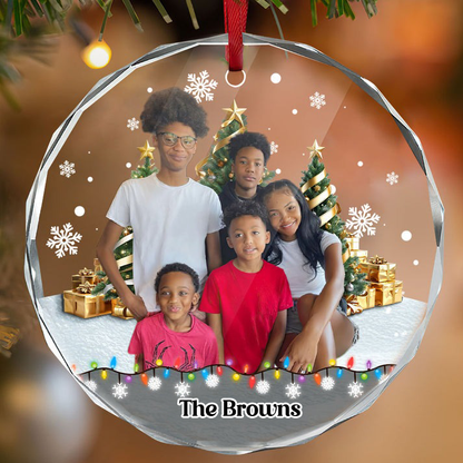 Christmas Background Photo Upload - Personalized Custom Glass Ornament