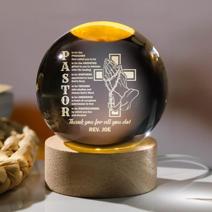 Pastor Appreciation - Personalized Crystal Ball Night Light