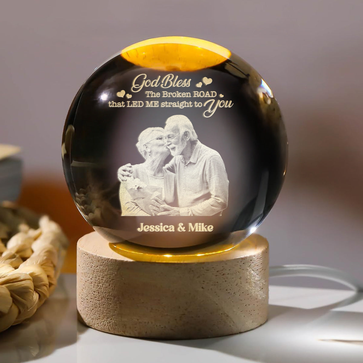 God Bless Our Love - Personalized Crystal Ball Night Light