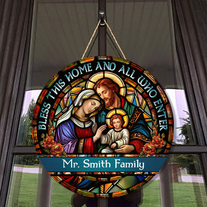 Bless This Home And All Who Enter - Personalized Wooden Sign