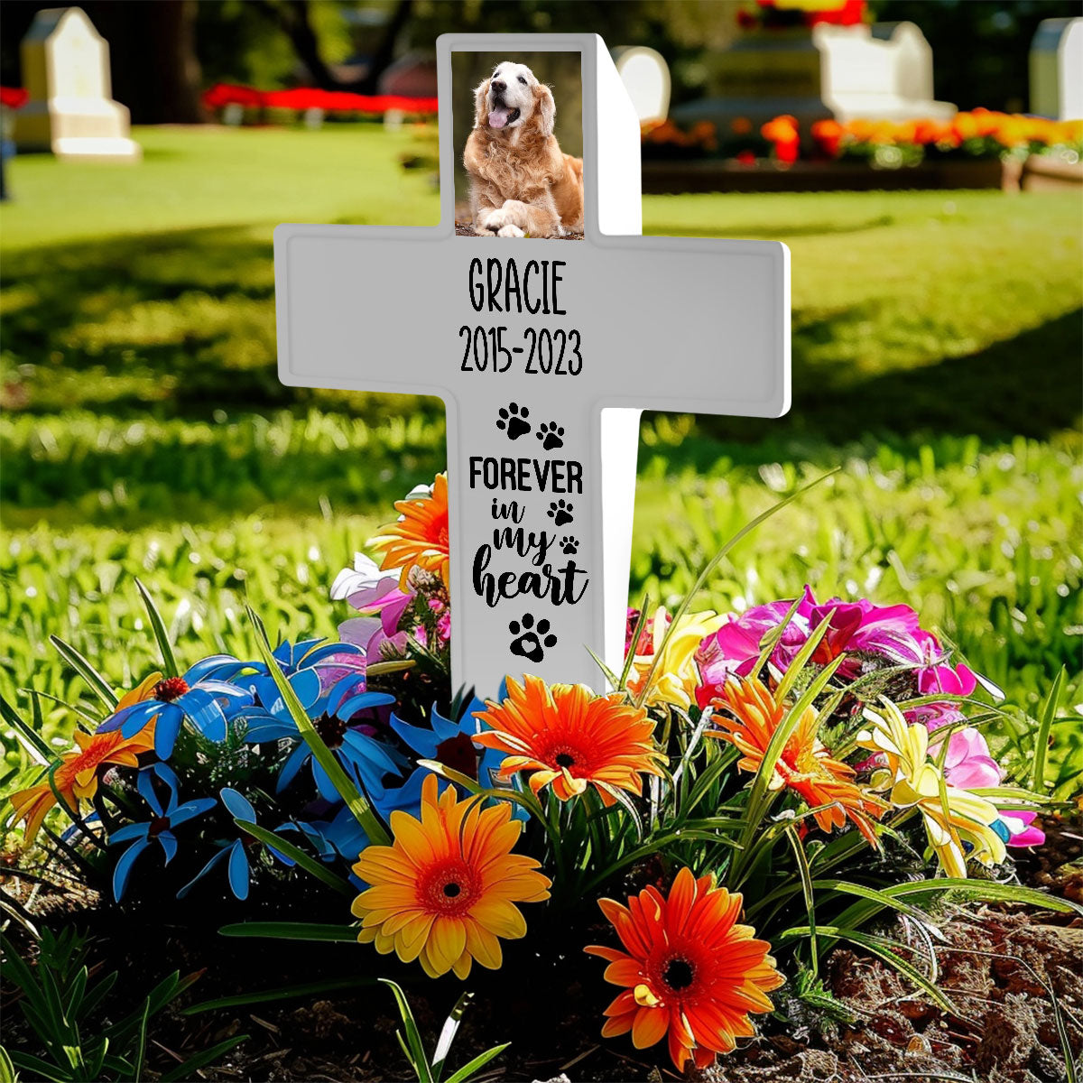 Personalized Solar Powered Lighted White Cross | Memorial Quotes For Beloved Pets SPLWCH10-15