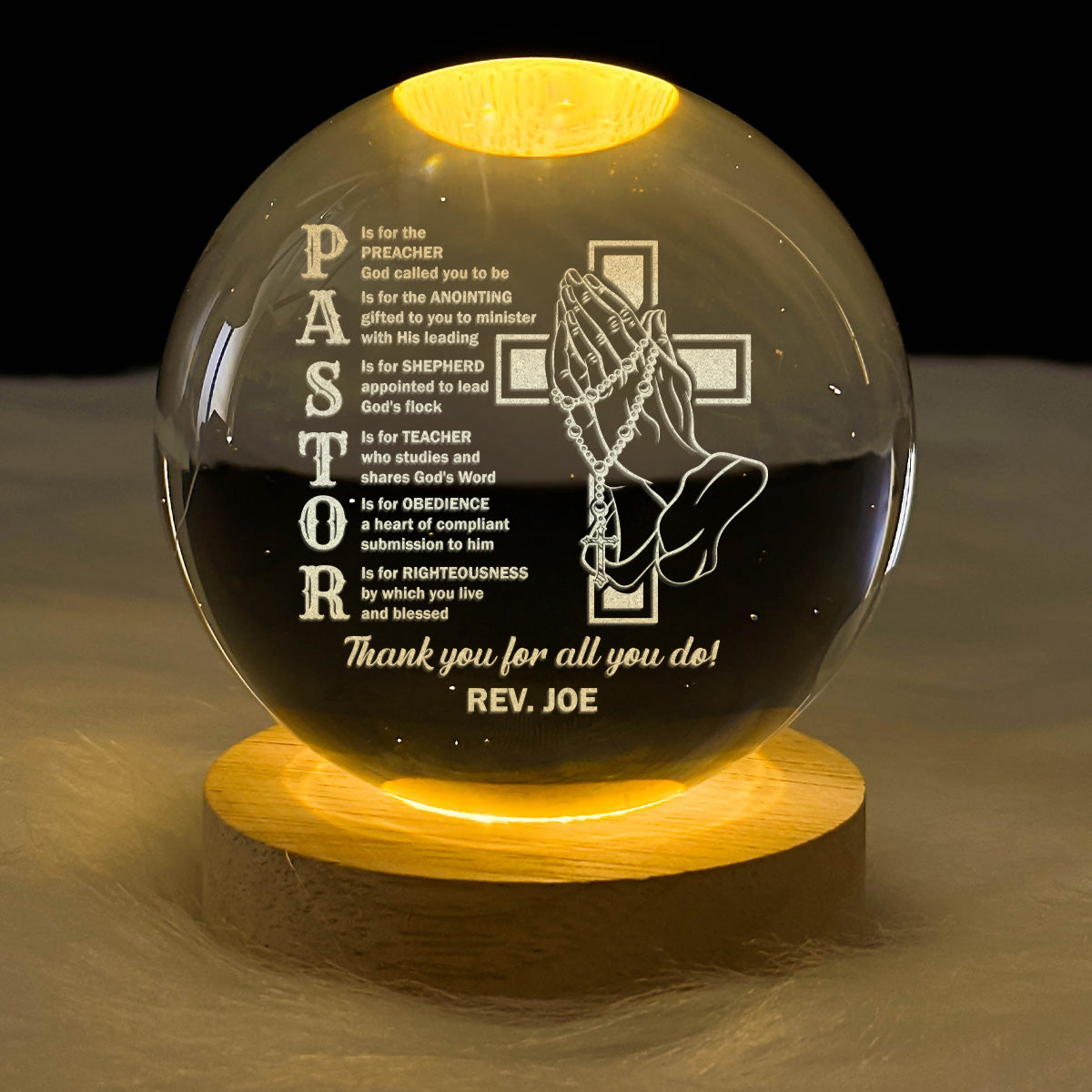 Pastor Appreciation - Personalized Crystal Ball Night Light